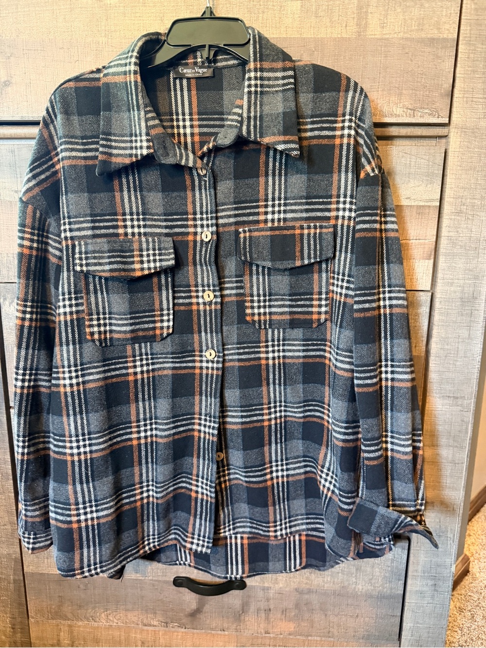 Crown & Ivy Black and Brown Plaid Button-Down Shacket